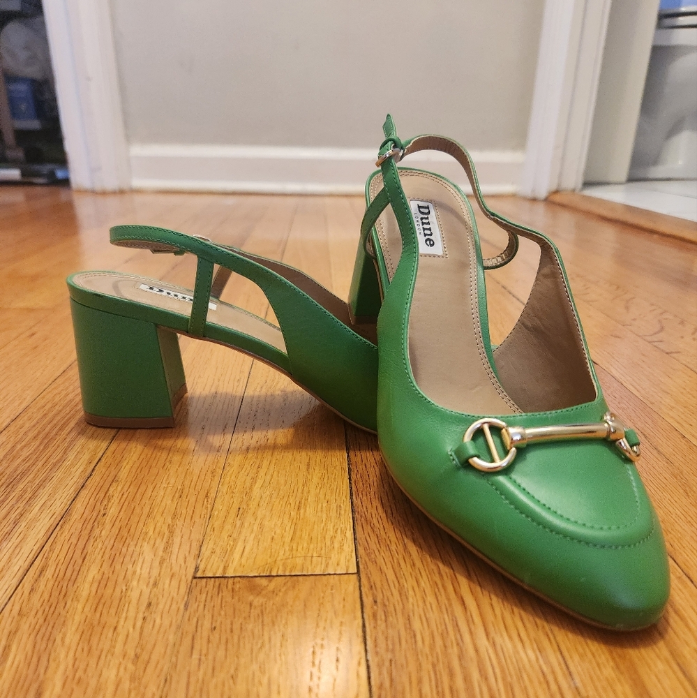 Dune London "Cassie" Green Block Heel Slingbacks Sz 40